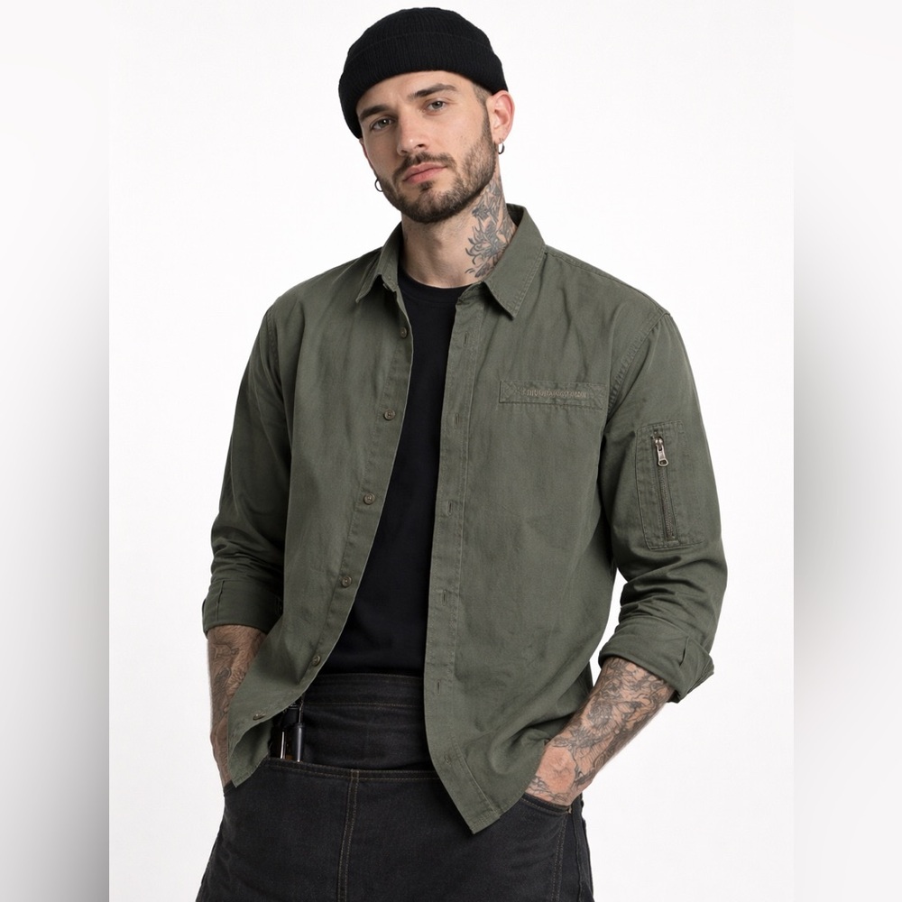 FIVEFOUR X POGGY THE MAN Olive Utility Shirt